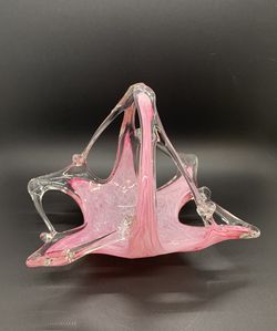 Pink Swirl Art Glass Basket/Trinket/Candy Dish