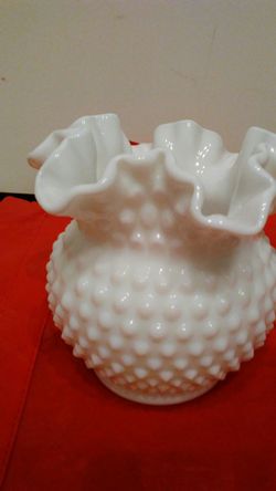 Fenton Milk Glass Double Crimped Hobnail Vase