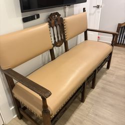 Wood And Leather Bench 