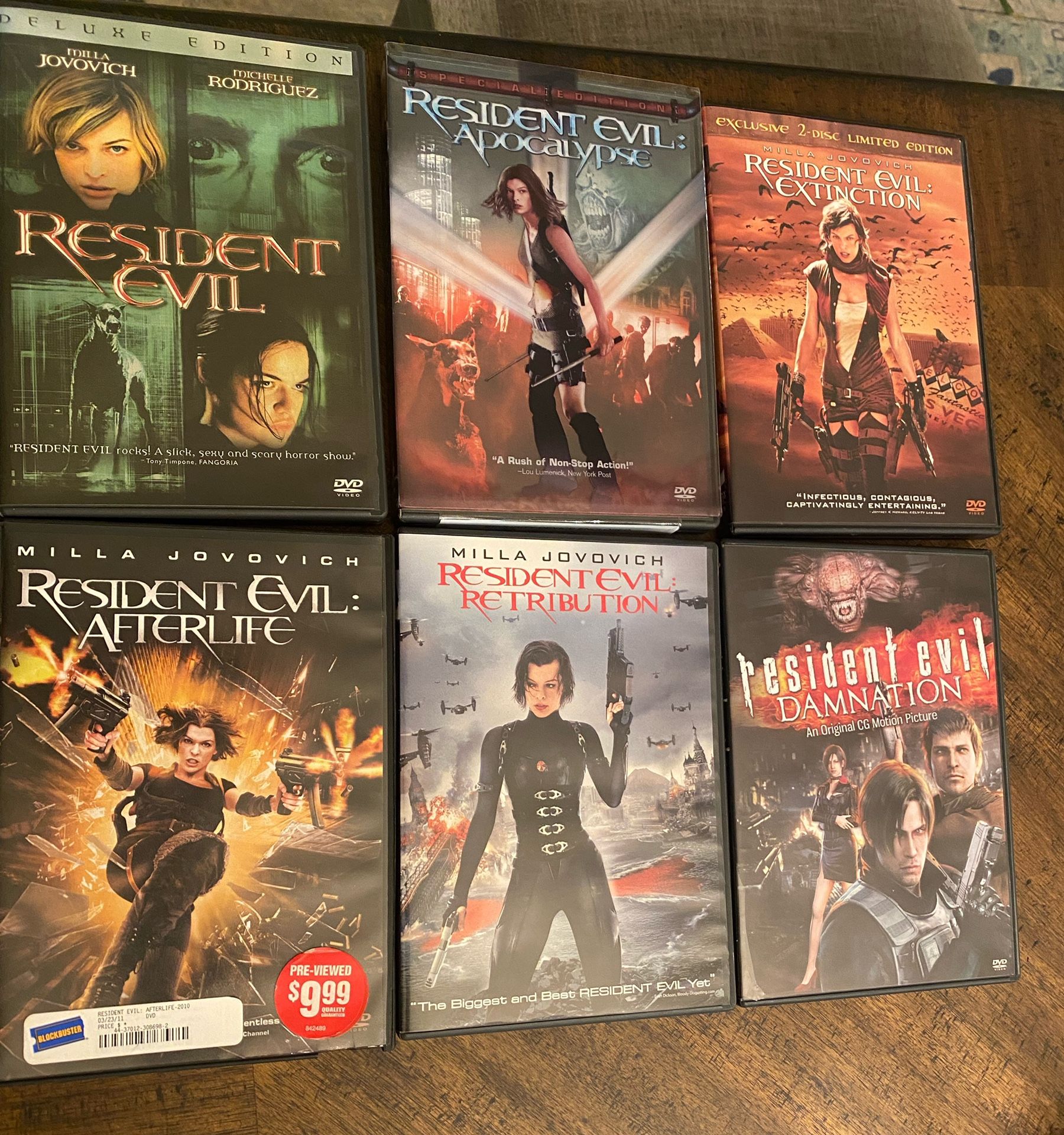 Set Of 6 Resident Evil DVD Movies - 5 Milla Jovovich & Animated
