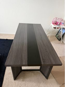 Modern Industrial Executive Desk – Gray Wood & Black Metal – New