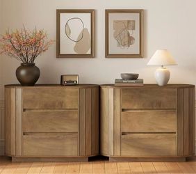 new assembled YC0166 set of 2 Large Nightstand, Oversized Night Stand Set 2, Slatted Side Design Wood Nightstand, Modern Dresser with 3 Drawers for Be