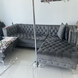 Beliveous 95 Inch Wide Velvet Right Handed Sofa And Ottoman.