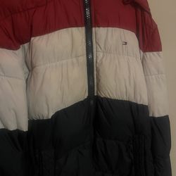 Tommy Hilfiger, Red White and Navy Blue Puffer Jacket/coat Size- XL
