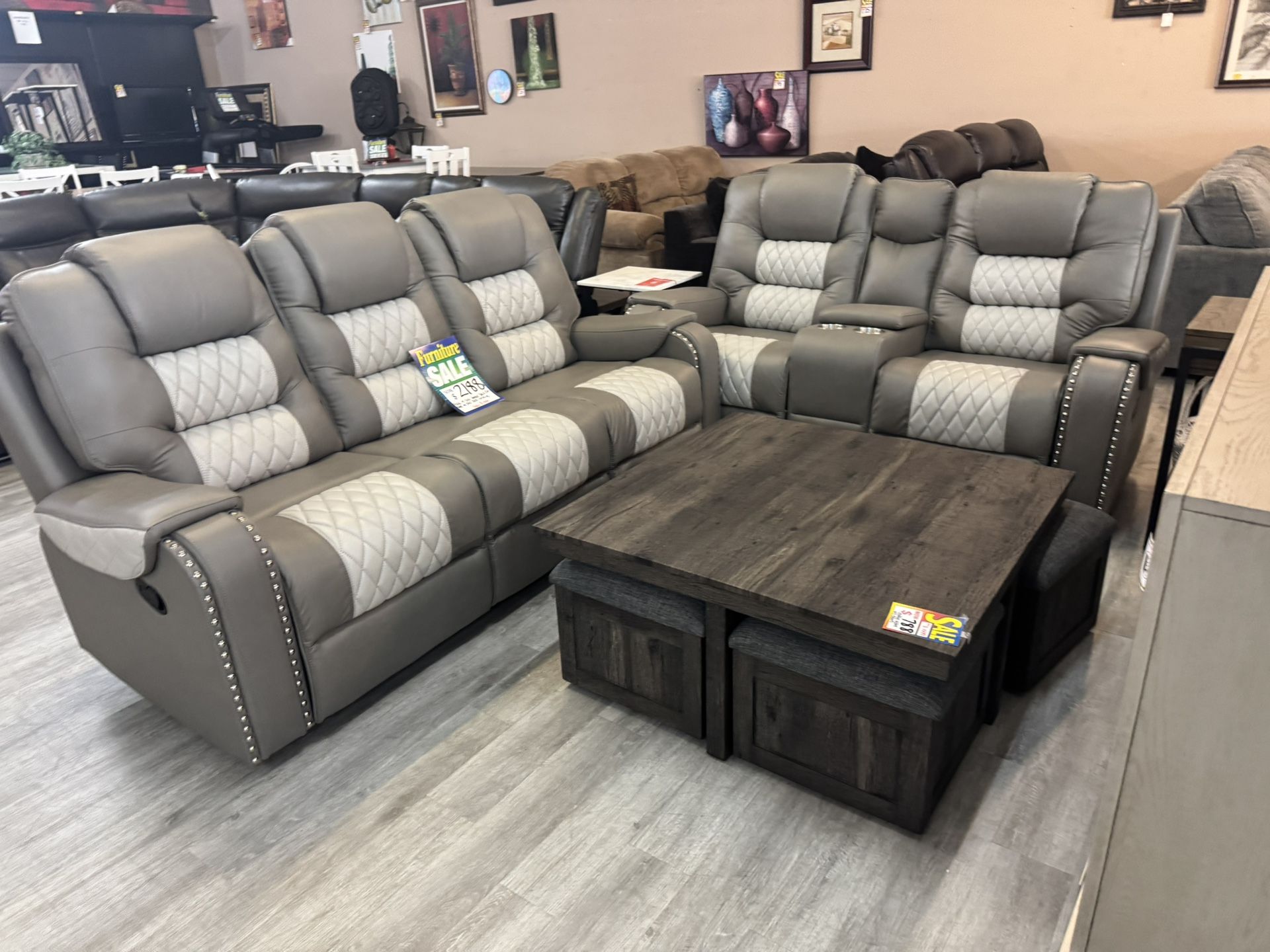 Grey On Grey Manual Sofa And Loveseat