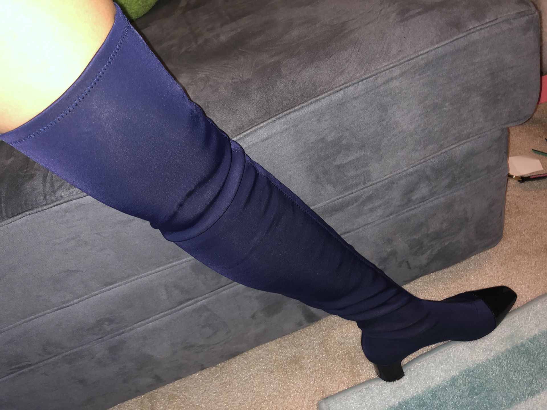 Zara fabric Over Knee Navy blue boots size 6