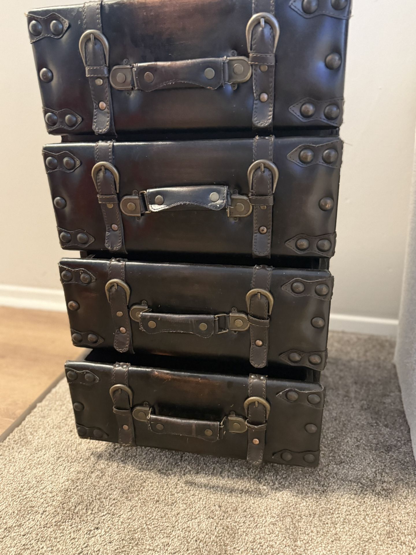 Leather-Look Stacked Trunk Drawer Chest 