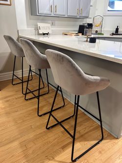 4 Grey Velvet Barstools
