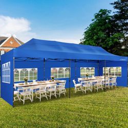  10x30 Heavy Duty Pop up Canopy with 8 sidewalls Stable Wedding Outdoor Tents for Parties Canopy Pop Up Party Tent UPF 50+ Waterprof Commercial