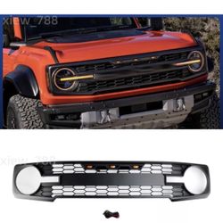 For Ford Bronco 2021-2023 2022 Black Front Bumper Grille Grill With Led Light
