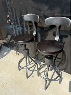Set of 2 Industrial Bar Stool-Adjustable Swivel Wood Metal Bar Stool-Counter Height to Extra Tall Farmhouse Bar Stool-24-30 Inch Seat Height-with Back