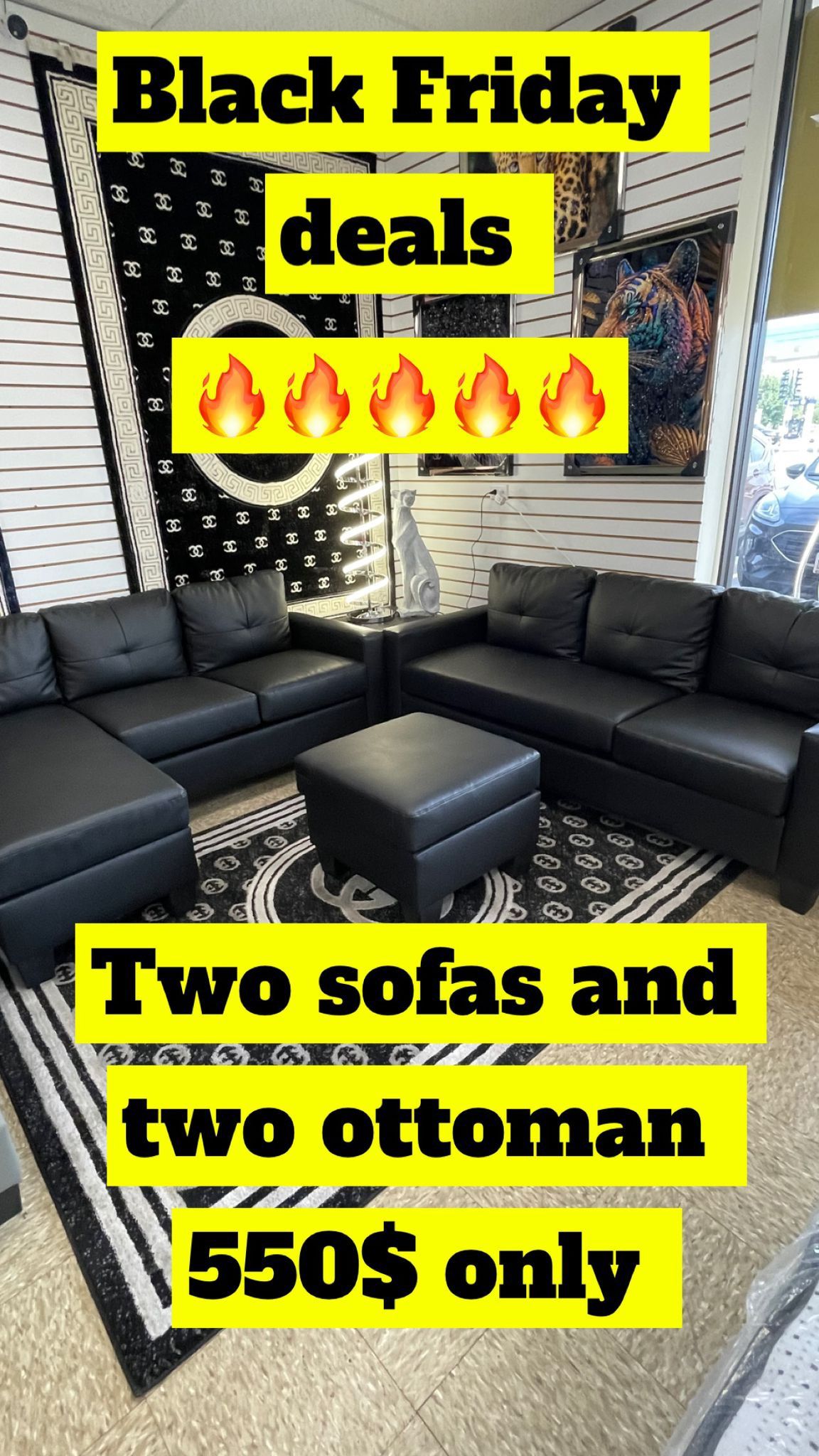 2 sofas and 2 ottoman brand new 4 pieces living room set never use $499 only 🔥🔥🚚🚚delivery available 773-524-1738