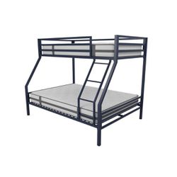 Twin Over Full Black Metal Bunk Bed With Ladder And Guardrails