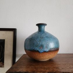 Vintage MCM Handmade Indigo Blue Weed Pot/Pottery Vase 