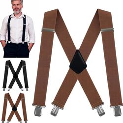 2Pcs Adjustable Men's Suspenders, Pants Support Straps for Daily Wear with Metal Clips Set in Black and Brown Colors, Strong Design for Formal Trouser