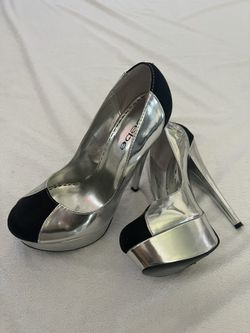 Bebe Silver Black Heels Women’s Size 7.5 Platform