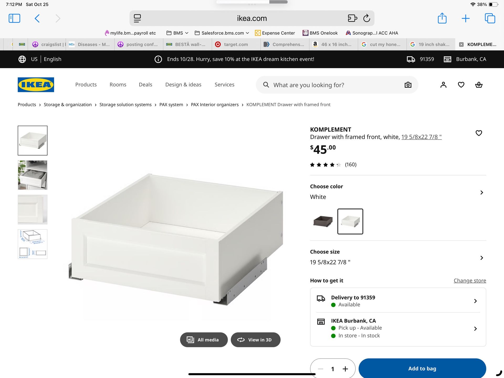 Komplement shaker drawer new in box for Pax 19 5/8 width cabinet with a 22 inch DEPTH  and ALSO a pull out shelf in the same size.