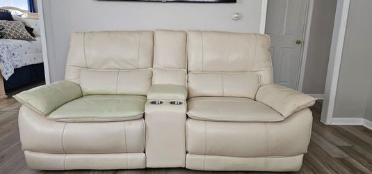 Leather electric powered reclining sofa