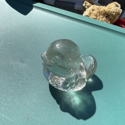 This Item Is Clear Glass. The Green Is Reflecting Through It.. Vintage Goebel Clear Glass Bird Duck Happy Duckling Paperweight Figurine