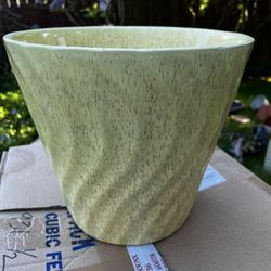 Large Yellow Pottery Planter In Swirl Mold