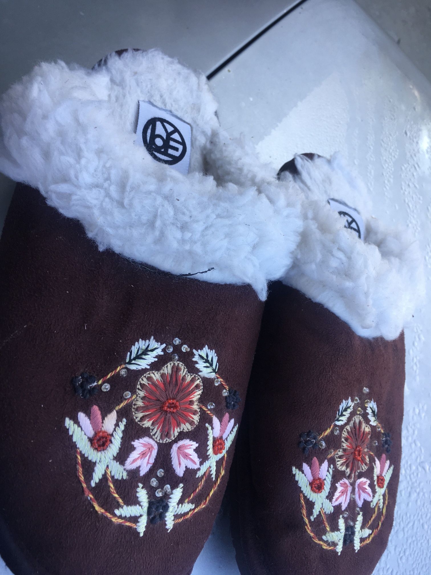 New Embroidered Slippers. Size 10