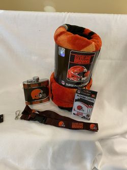 Cleveland Browns whiskey flask lanyard playing cards plush blanket
