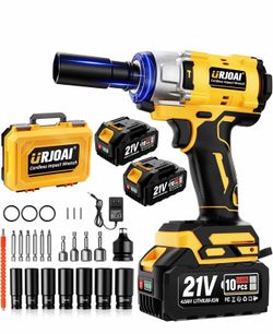 Urjoai Cordless Impact Wrench - 590Ft-Ibs (800N.m) Brushless 1/2 inch, 3300RPM High Torque Impact Gun, 2x 4.0Ah Battery, Charger & 7 Sockets, Electric