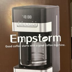 Empstorm 4-12 Cup Programmable Drip Coffee Maker, 1000W Coffee Machine with Glass Carafe, Black with Stainless Steel Accents