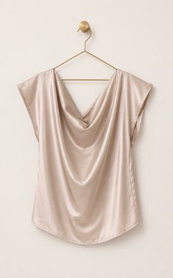 Champagne Satin Cowl Neck Blouse – S/M - NEW