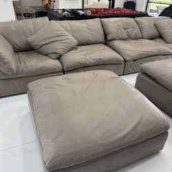 “ DEAL OF THE CENTURY”  Restoration Hardware modular leather "cloud" style sectional W/ Pair of Ottomans  - Retail: $21,000