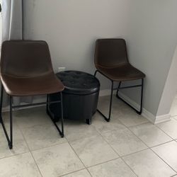 Set Of Two Leather And Metal Chairs