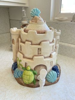 CERAMIC SAND CASTLE SEA SHELL DRINK BEVERAGE DISPENSER COASTAL BEACH OCEAN NAUTICAL THEME PARTY DECOR