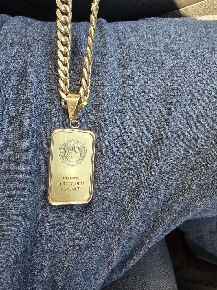 Cuban Link With 1oz Gold Bar Charm