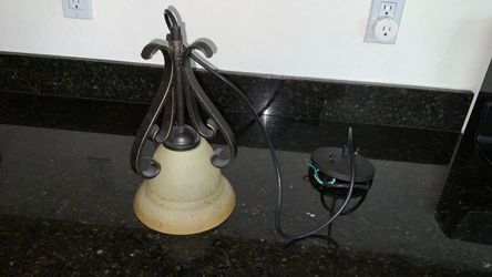 Bronze Scroll Pendant Light with Glass Shade