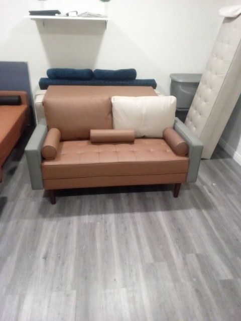 Two Seat Loveseat Leather Couch Mix Color