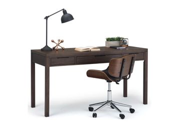 Solid wood contemporary 60 inch wide desk in walnut brown