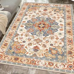 Yancorp 5'x7' Boho Area Rug for Bedroom Non Slip Washable Rug Vintage Carpet Living Room Non-Shedding Hallway Runner Rug Indoor Floor Mats Bedroom Kit