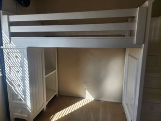 White Wood Loft Bed with Storage