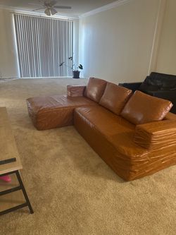 Sectional Sofa Brown Faux Leather Boneless Design
