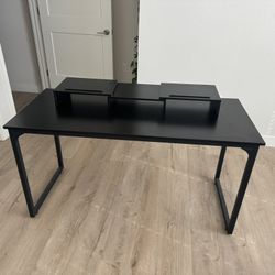 Computer Desk 55" Modern Black with Moveable Monitor Stand
