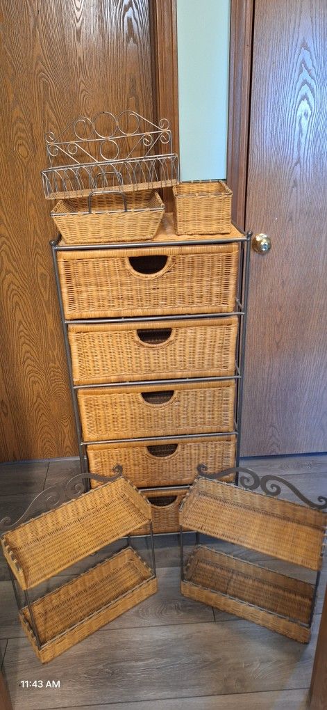 Wicker Dresser And Shelves