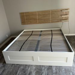 IKEA King Bed Frame w/ Storage Drawers, Slatted Base & Headboard 