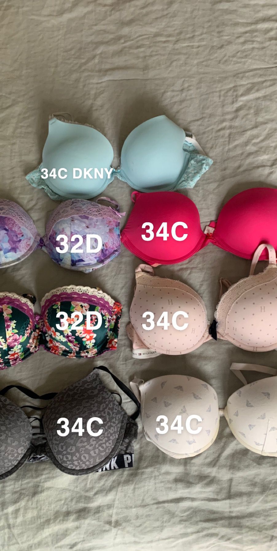 7 padded Bras Different Brand Emporio Armani , Pink , Tommy & more sizes 34C most of them