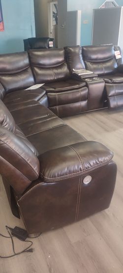 New sectional sofa with three power recliners on sale now don't miss