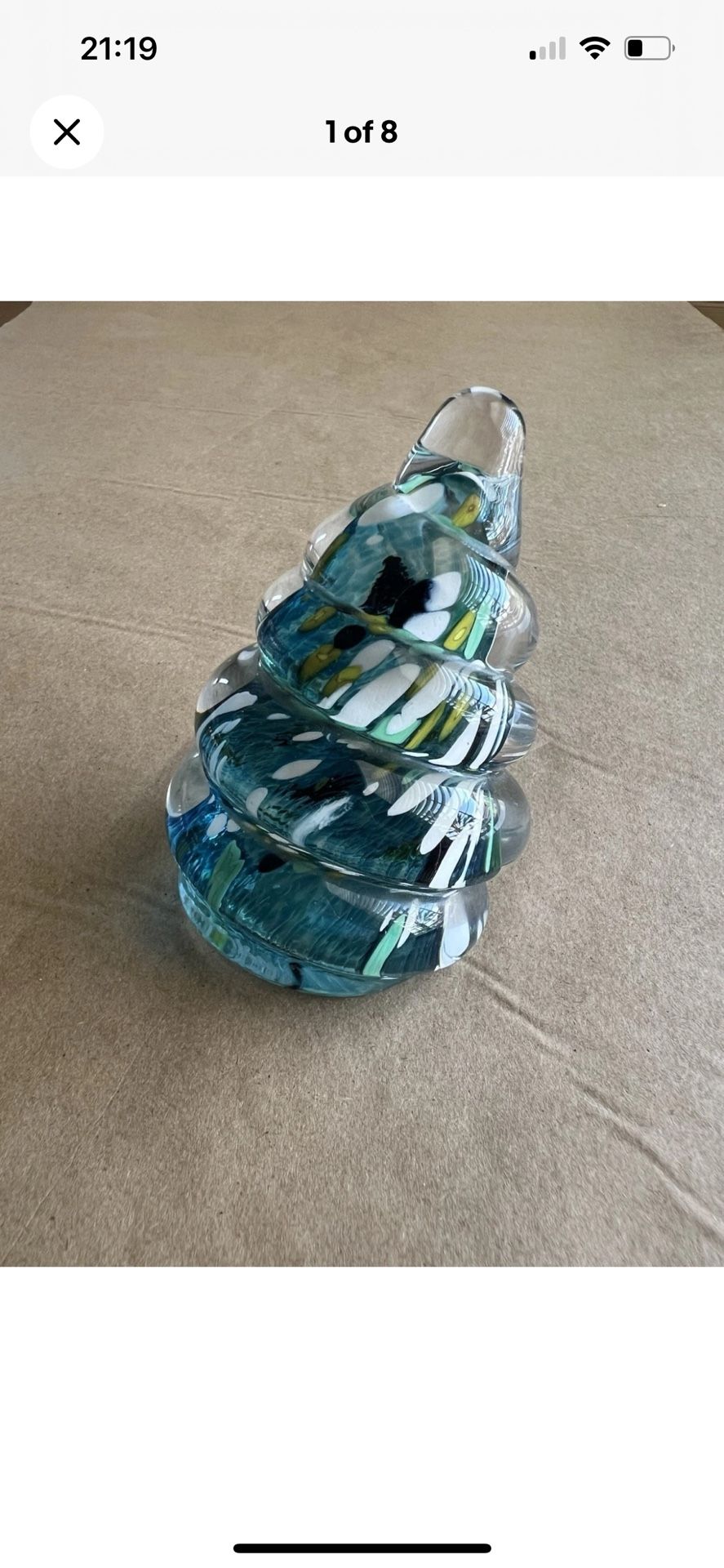 Kosta Boda Ann Wahlstrom blue, white and clear shell paperweight