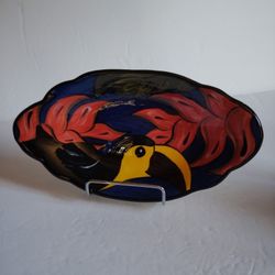 Talavera Style  Hand Painted Colorful Dish Floral Toucan Bird