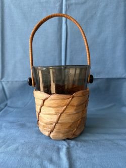 Smoked glass ice bucket with woven basket
