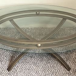 Brass-tone Glasstop Coffee Table