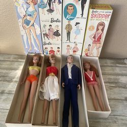 Vintage 1960s Barbie Lot - Barbie, Ken, Skipper and Midge