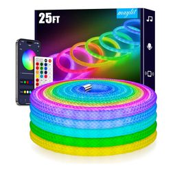 360 Degree Luminous Reticulate Weave Rope Lights, 25ft Addressable ICRGB LED Strip Lights, Music Sync, DIY Design, USB Powered Flexible